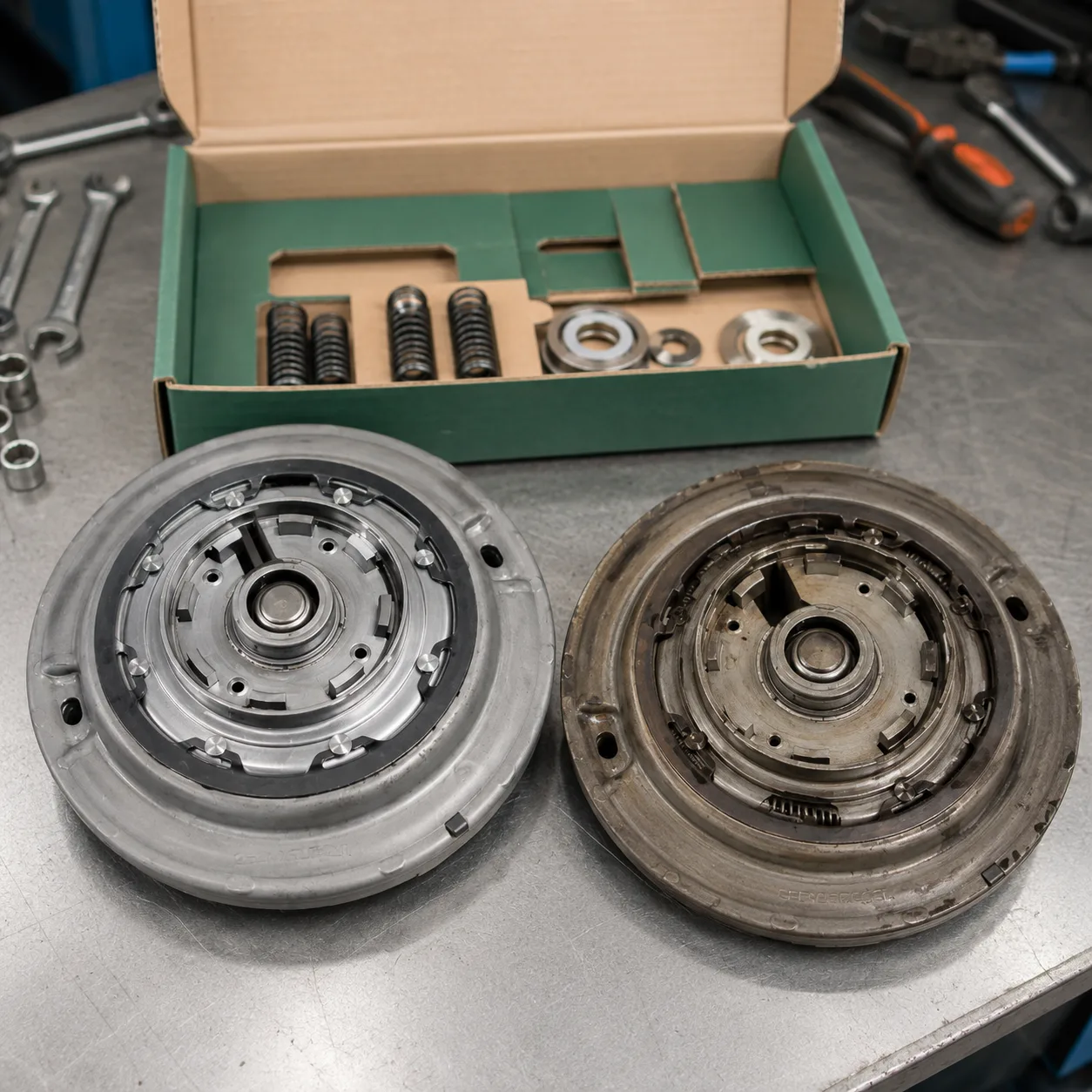 Замена демпфера сцепления (6DCT450) в Москве — демпфер сцепления Ford / Volvo 6DCT450 на стенде